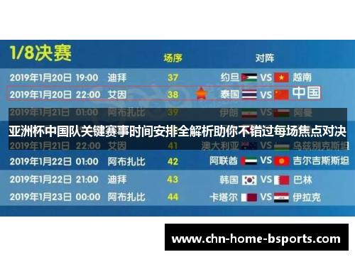 亚洲杯中国队关键赛事时间安排全解析助你不错过每场焦点对决