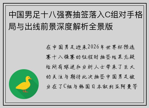 中国男足十八强赛抽签落入C组对手格局与出线前景深度解析全景版 中国男足十八强赛抽签落入C组对手格局与出线前景深度解析全景版